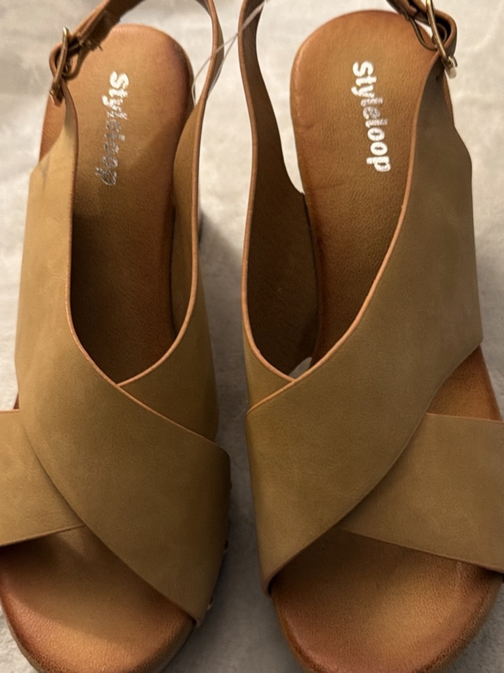 Women's Tan Cross-Strap Wedge Sandals
